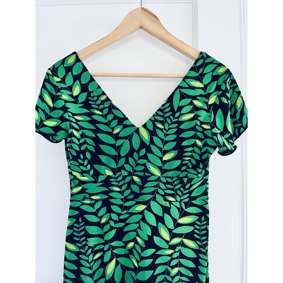 Green Leaf Nature Print Midi Dress Boho Garden Party VNeck Padded Retro Y2K S - Picture 4 of 10